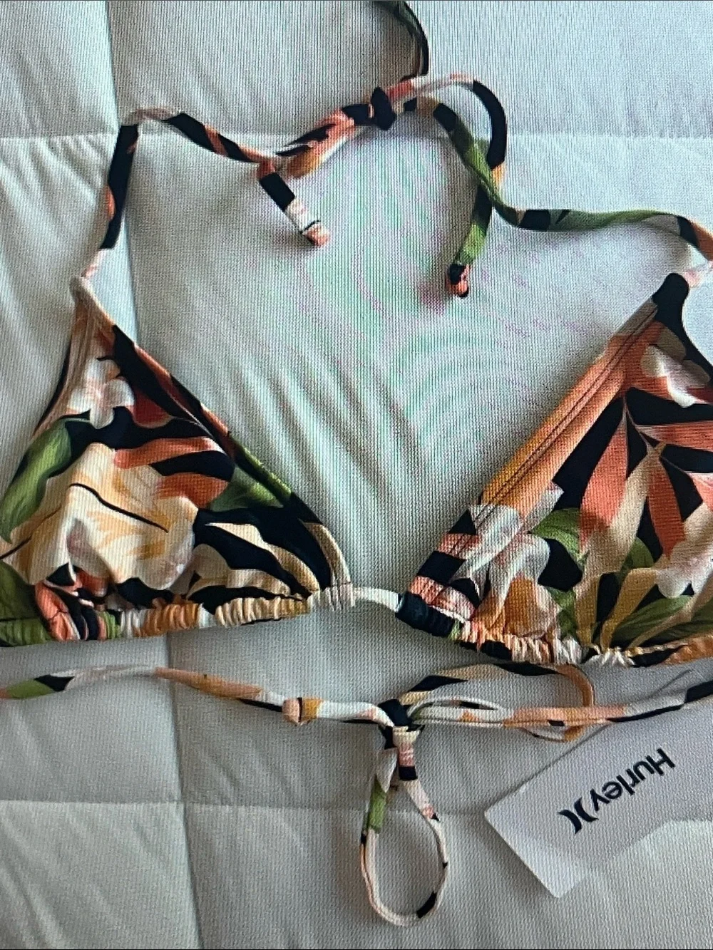 Hurley Black Peach Green Tropical Triangle Bikini Top